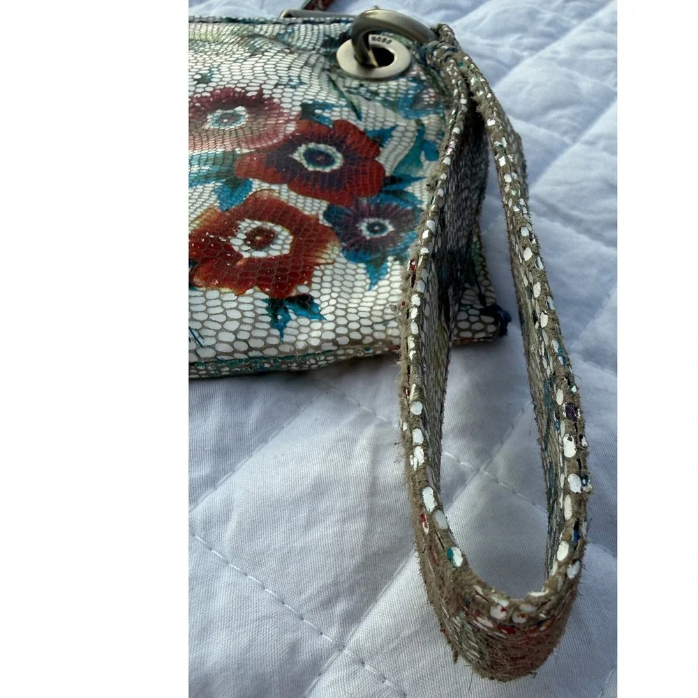 Rare Hobo Floral Leather Wristlet Clutch Bag Boho Snakeskin Print 2024370001